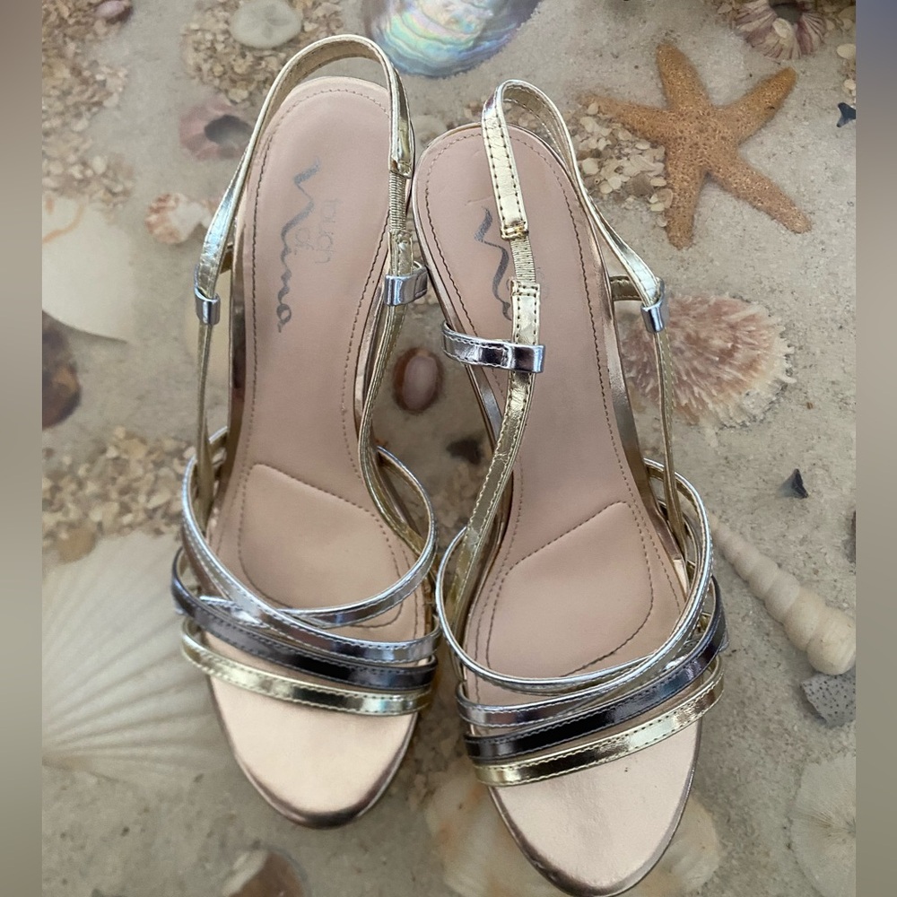 Versatile gold and silver heels by Touch of Nina